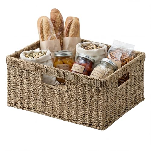 StorageWorks Large Wicker Baskets for Organizing, Seagrass Storage Basket with Built-in Handles for Pantry, Entryway, Living Room, 1 Pack