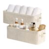 StorageWorks Narrow Storage Bins, Small Basket for Closet and Shelves, Fabric Organizer with Handles, Toilet Paper Storage, Beige, Cotton Linen, 2-Pack