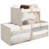 StorageWorks Storage Bins with Clear Window, Large Fabric Closet Organizer for Clothes, Collapsible Storage Baskets with PU Handles, Beige, 3-Pack