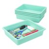 Storex Letter Size Flat Storage Tray – Organizer Bin for Classroom, Office and Home, Teal, 5-Pack (62522A05C), 10 x 13 x 3 Inches