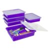 Storex Letter Size Flat Storage Tray – Organizer Bin with Non-Snap Lid for Classroom, Office and Home, Violet, 5-Pack (62540U05C)