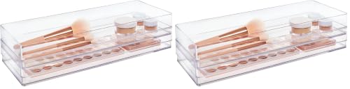 STORi SimpleSort 2-Piece Stackable Clear Drawer Organizer Set | 15" x 6" x 2" Rectangle Trays | Wide Makeup Vanity Storage Bins and Office Desk Drawer Dividers | Made in USA (Pack of 2)