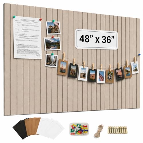 Storizephyr Cork Boards for Walls Alternative 48"x36", 12 Pack Felt Bulletin Boards with Pushpins, Bold-Strip Pin Board, Corkboards Office Home Decor with 72 Adhesive Tabs Taupe