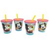 STOR Set of 4 Mickey Mouse Kids Tumblers with Straw 285ml Reusable Plastic PP BPA Free Party Tableware