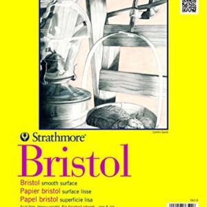 Strathmore 300 Series Bristol Paper Pad, Smooth, Tape Bound, 9x12 inches, 20 Sheets (100lb/270g) - Artist Paper for Adults and Students - Markers, Pen and Ink