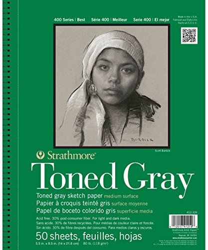 Strathmore 400 Series Sketch Pad, Toned Gray, 5.5x8.5 inch, 50 Sheets - Artist Sketchbook for Drawing, Illustration, Art Class Students