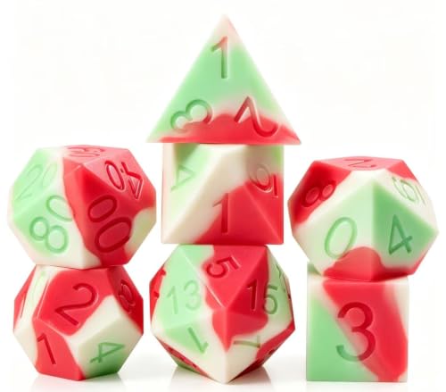 Strawberry Scented Silicone Dice Set, DNDND 7PCS Soft Silicone RPG Dice with Clear Display Case, Fragrance Polyhedral Dice for DND Tabletop Role Playing Games, Board Games & Dice Collectors