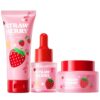 Strawberry Vitamin C Skincare Set for Teen Girls, 3PCS Gentle Facial Care Kit with Facial Cleanser, Serum & Moisturizer Cream, Hydrating Fruit Extract Face Skin Care Kit Gift Set for Teenage Girls