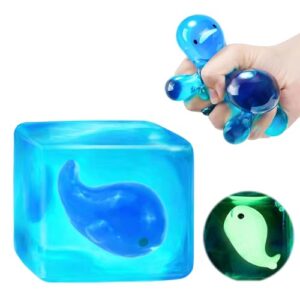 Stress Balls for Adults, Sensory Cube for Adults with Anxiety and Focus Challenges, Glow in The Dark Squeeze Stress Relief Cube for Office Use, 5.5 Inch Whale Design Stress Balls Cube