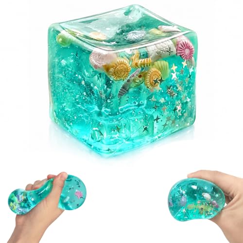 Stress Cube Fidget Toys - Sensory Toys for Kids with Real Sea Shells, Squishy Fidget Toy for Kids & Adults | Non-Toxic Squeeze Ball for Anxiety, Focus & Calm for School, Office