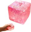 Stress Cube Squishy Toys,Relief High Density Ice Squeeze Ball, Ice Cubes Squishies for Anxiety Relief, Slow Rising Ice Cubes Stress Balls, Focus & Play (Pink-Glitter)