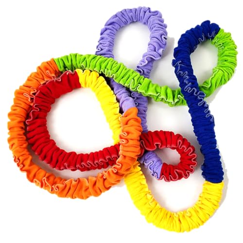 Stretch Bands - Rainbow Color Exercise Bands for Kids Teamwork, Outdoor Play & Group Activities | Physical Education Equipment (9.8 ft)..