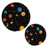 Striped Planet Moon Glitter Trivet Mat 2PCS Round Woven Potholders Kitchen Table Countertop Protector Hot Pads Farmho