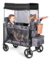 Stroller Wagon for 2 Kids with Adjustable Handle Includes Snack Tray Removable Canopy & Organizer, Foldable and Convenient for Storage