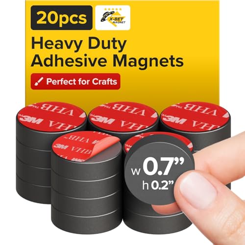 Strong Ceramic Round Small Magnets with Adhesive Backing (0.7x0.2/18x5mm, 20 pcs) - Heavy Duty Sticky Magnets, Non-Corrosive, Versatile for Home, Office, Workshop, Whiteboard, Fridge and Hobby Use