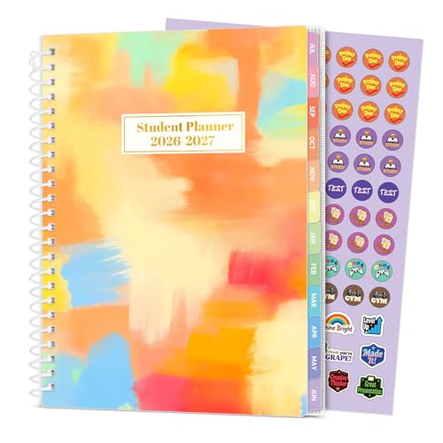 Student Planner 2026-2027, SUNEE Middle or High School Datebooks Student Planner for Academic Year Jul. 2026 - Jun. 2027, 6.5" x 8.3" Lesson Plan Book with Bookmark, Planning Stickers, Pastel Draw