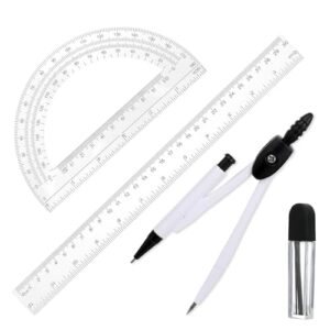 Student Protractor and Compass Set, 3 Pcs Geometry Math Set, 12 Inch Plastic Clear Ruler, Compass for Geometry and 180 Degree 6 Inch Protractor for Drawing Measuring School Office (Classic)