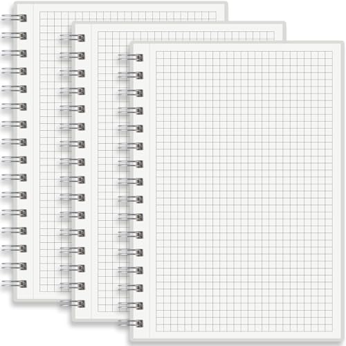 STUDIO O. A. A5 Spiral Graph Ruled Notebook 3 Pack, 160 Pages Ivory White 100GSM Thick Paper, Waterproof Frosted Translucent Cover, Perforated Tear Off Line Squared Journal for School Office