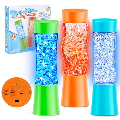 Subao 3 Pack Light Up Sensory Tubes with Switch Anxiety Relief Items,Fidget Toys for Kids&Adults,Sensory Toys for Kids with Autism Calm Down Corner Supplies,Preschool&Kindergarten Classroom Must Haves