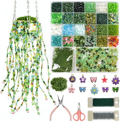 succulentlovers 5000PCS+ Green Glass Beaded Plant Kit, Beads for Beaded Plants Making, Green Leaf Flowers Crystal Beads Forever Plant Beaded for Succulent Plant DIY Craft Gifts(Flowerpot not included)