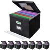 Succwoah 8 Pack File Organizer Boxes with Lids, Collapsible Document Storage Bin with Mesh Pockets & Zipper, Fits Letter/Legal Size Folders for Home Office Classroom Organization (Black, No Folders)