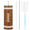 Suclain 20 oz Diamond Glitter Stainless Steel Tumbler with Lids Bling Cup Straws Brush Bling Rhinestone Football Design Water Bottle for Women Cheerleaders Sports Team Party Gift(Football)