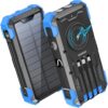 Sudrov Solar Charger Power Bank, 20000mAh Wireless Portable Charger with USB-C in/Output, QC3.0 Fast Charging 15W 4 Ports Outdoor Battery Pack Built-in LED Flashlight, for iPhone, Galaxy, iPad etc