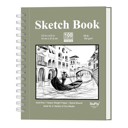 SuFly Small Sketchbook, Sketch Book 5.5 X 8.5, Pack of 1 (68lb/100gsm), 100 Sheets Artist Sketch Pad, Acid Free Drawing Paper, Art Paper for Drawing and Painting & Adults.