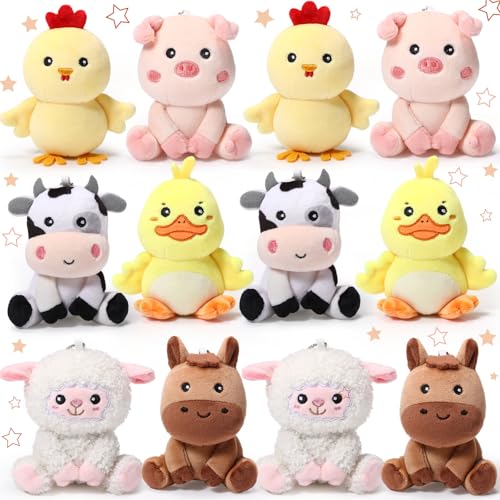 Suilung 12 Pcs Mini Farm Stuffed Animals Bulk 4 Inch Farm Plush Toys Animals Plush Cow Horse Duck Chick Pig Sheep for Wedding Birthday Baby Shower Classroom Student Awards Party Favors