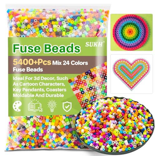 Sukh 5400+Pcs Fuse Beads - Fuse Beads Kit Melty Beads Kit Melting Beads Fuse Beads Bulk Iron Beads for Crafts, Ideal for Christmas Birthday Gifts Mix 24 Colors 5mm