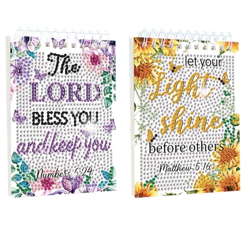 Sulunmo 2pcs The Lord Bless You Journals Notebooks Special Shaped Diamond Art Hardcover Dairy Book PU 5D Diamond Art Painting Notebook with Tools for Adults Beginners Holiday Birthday