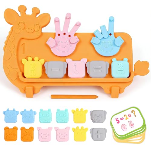 SUMBOHK Silicone Counting Blocks Montessori Math Toy for Toddlers, Giraffe Board with Suction Cup & Tracing, Number Blocks Toys Preschool Manipulatives 3-5, Educational Toys for 3 Year Old