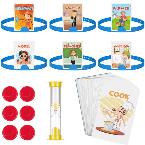 Sumind Headband Game Fun Heads Up Guessing Game Quick Question Cards Set Includes Headbands, Picture Cards, Scoring Coins, Sand Clock(Career Style)