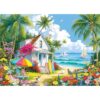 Summer Beach Puzzles 1000 Pieces for Adults, Colorful Artwork of A Beach Bungalow with Surfboards and Ocean Views Puzzles Adults, Perfectly Letter on Back No Dust, Challenging Matte Finish Puzzles
