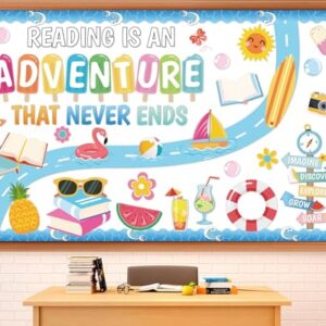 Summer Bulletin Board Decorations Set Reading is an Adventure June July Classroom Decorations Flamingo Books Paper Cutouts with Border for Summer VBS Back to School Library Home Chalkboard Wall Decor