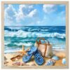 Summer Oceans Beaches Diamond Painting Kits for Adults Beginners 12x12 Inch, Watercolor Holidays Wave Slippers 5D Full Round Drill DIY Diamond Art Kit with Wooden Frame for Women Home Wall Decor Gift