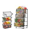 SUNALLY Kitchen Storage:Rolling Kitchen Cart+Stackable Storage Bins, Black