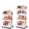SUNALLY Makeup Cart Organizer with Drawers, Floor Skincare Organizers Vanity Storage Organizer, Rolling Makeup Bathroom Storage Cart Cosmetics Display Cases for Skin Care Perfume Nail Polish, White