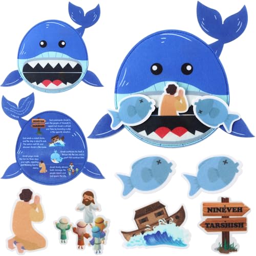 Suncalla 1 Set Jonah and The Whale Felt Board Bible Stories SetSunday School Religious Christian DIY Crafts Vbs Make Your Own Jonah and The Whale Decorations Classroom Art Supplies Fun