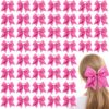 Suncalla 48 Pcs 48 Pcs 7'' Breast Cancer Awareness Cheer Hair Bows Large Pink Ribbon Bow Scrunchie Glitter Hair Accessories Elastic Scrunchie Band for Women Decoration (Pretty,Pink)