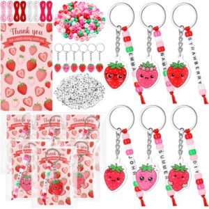 Suncalla 996 Pcs 24 Set Strawberry Keychain Making Kit DIY Summer Key Chain Crafts Bead Adjustable Letter Beads Cards Strings Kit Gift Backpack Accessories First Birthday Party Favors