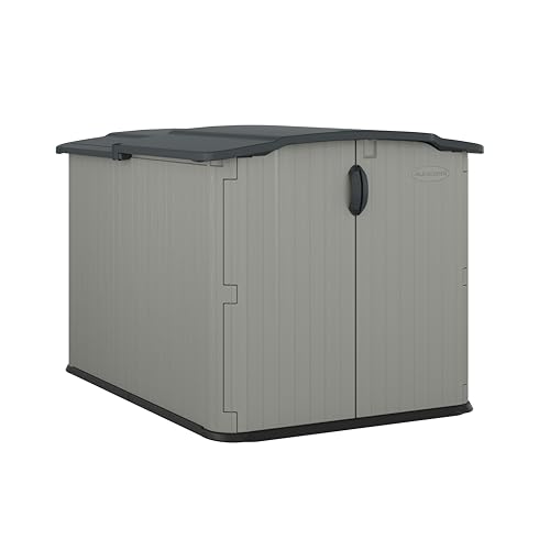 Suncast Glidetop 98 Cubic Foot Horizontal Shed Storage, Outdoor Waterproof Resin Floor Home Patio Deck Box for Garden and Tools, Dove Gray