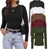 Sundwudu 5 Pack Womens Long Sleeve Shirts Basic Crop Top Fitted Underscrub