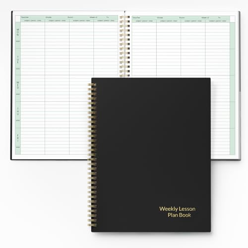 SUNEE 8 Period Teacher Lesson Plan Book - Days Vertically, Undated Teacher Planner 2026-2027 Academic Year, 8.5 x 11 Inch, 104 Pages/52 Sheets (40 Weeks), Waterproof Plastic Cover, Back Pocket, Black