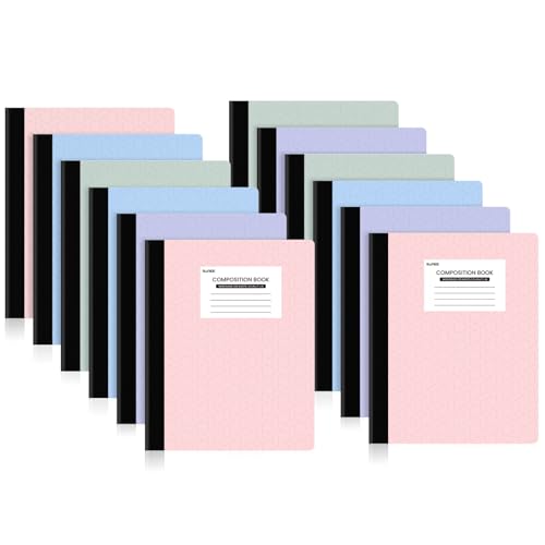 SUNEE Composition Notebooks - Wide Ruled Paper, 12 Pack Composition Book, 9 3/4" x 7 1/2", 80 Sheets/160 Pages, Assorted Colors, School & Office Supplies