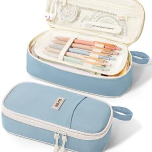 SUNEE Cute Pencil Case, Aesthetic Pen Pouch, Colored Large Pencil Bag with Zipper, Kawaii Stationery Storage and Organizer, School Supplies for Teen and Adult Girls, Blue