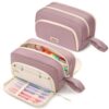 SUNEE Cute Pencil Case, Aesthetic Pen Pouch with 3 Compartments, Kawaii Colored Large Pencil Bag with Zipper, Stationery Storage and Organizer, Purple School Supplies for Teen and Adult Girls