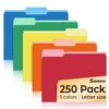 SUNEE File Folders Letter Size Assorted Colors, 250 Pack Manilla Folders 8.5 x 11 1/3-Cut Tabs, Colored File Folders Office Home School for Documents Files Paper