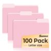 SUNEE File Folders Letter Size Pink, 100 Pack Manilla Folders 8.5 x 11 1/3-Cut Tabs, Colored File Folders Office Home School for Documents Files Paper