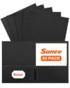 SUNEE Folders with Pockets, 50 Pack File Folders with Business Card Slot, Textured Paper, Fit Letter Size Paper, Paper File Folder for School Office Home Business, Black